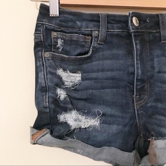 American Eagle Hi Rise Shortie Ripped Stretch High Waist denim jean shorts 4 - Picture 2 of 7